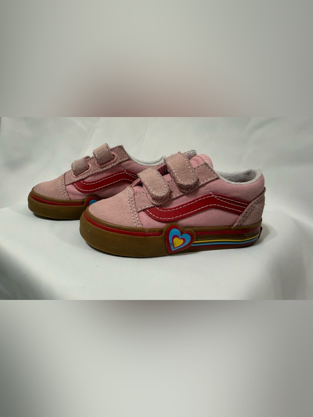 Vans Kids Pink Heart Stripe Velcro